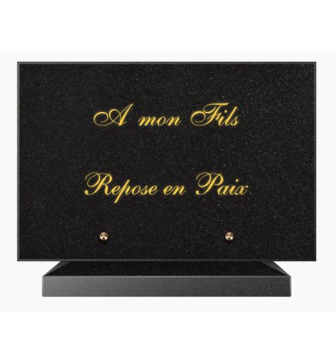 PLAQUE FUNÉRAIRE GRANIT NOIR MARLIN 20x30 SUR SOCLE TF5003-01