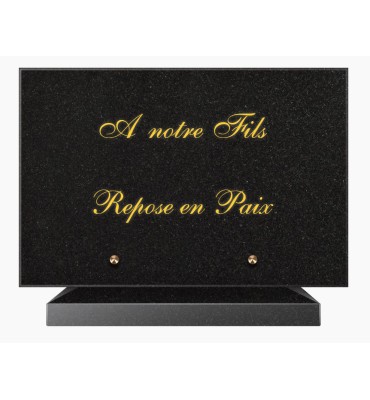 PLAQUE FUNÉRAIRE GRANIT NOIR MARLIN 20x30 SUR SOCLE ref 4-TFcg02