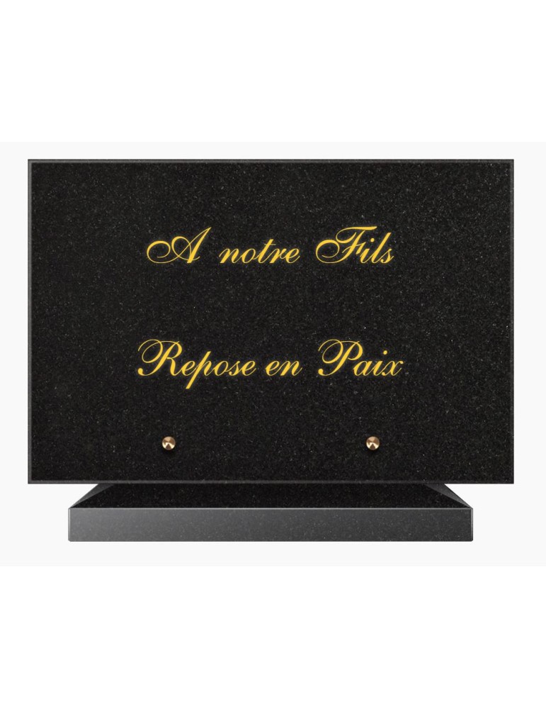 PLAQUE FUNÉRAIRE GRANIT NOIR MARLIN 20x30 SUR SOCLE ref 4-TFcg02