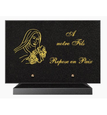 PLAQUE FUNÉRAIRE GRANIT NOIR MARLIN 20x30 SUR SOCLE TF5004-03