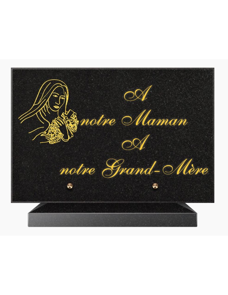 PLAQUE FUNÉRAIRE GRANIT NOIR MARLIN 20x30 SUR SOCLE TF5006B-03