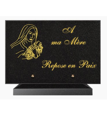 PLAQUE FUNÉRAIRE GRANIT NOIR MARLIN 20x30 SUR SOCLE TF5007-03