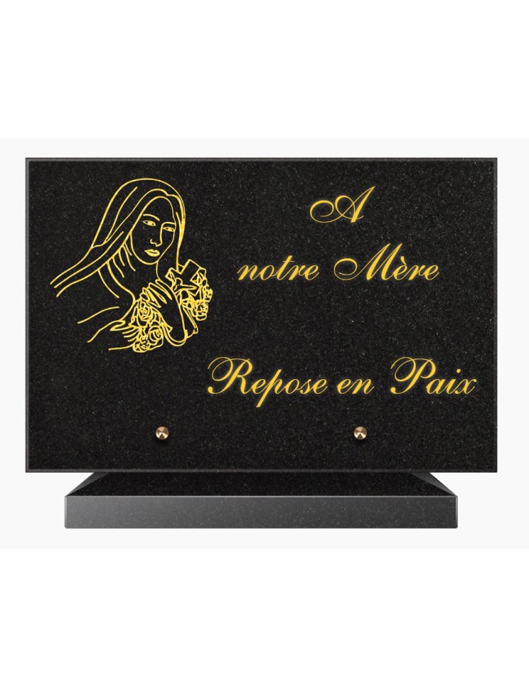 PLAQUE FUNÉRAIRE GRANIT NOIR MARLIN 20x30 SUR SOCLE TF5008-03