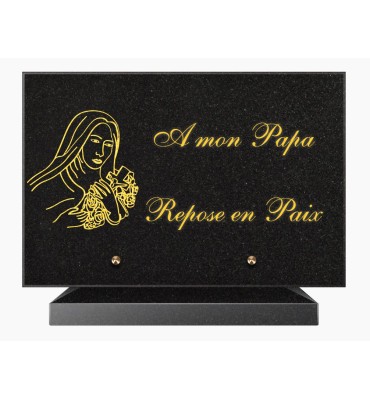 PLAQUE FUNÉRAIRE GRANIT NOIR MARLIN 20x30 SUR SOCLE TF5010B-03