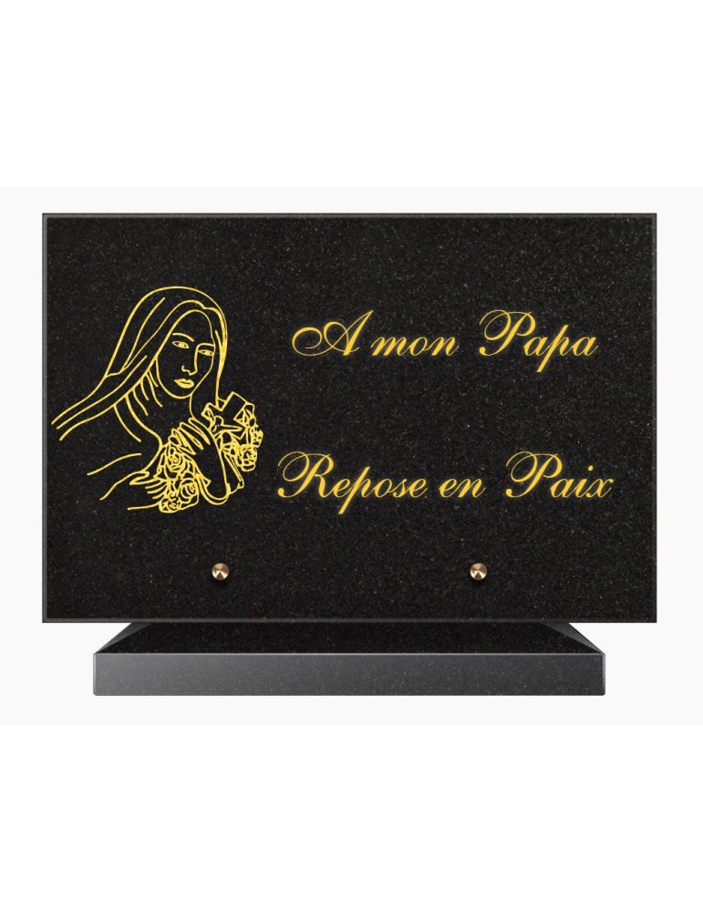 PLAQUE FUNÉRAIRE GRANIT NOIR MARLIN 20x30 SUR SOCLE TF5010B-03