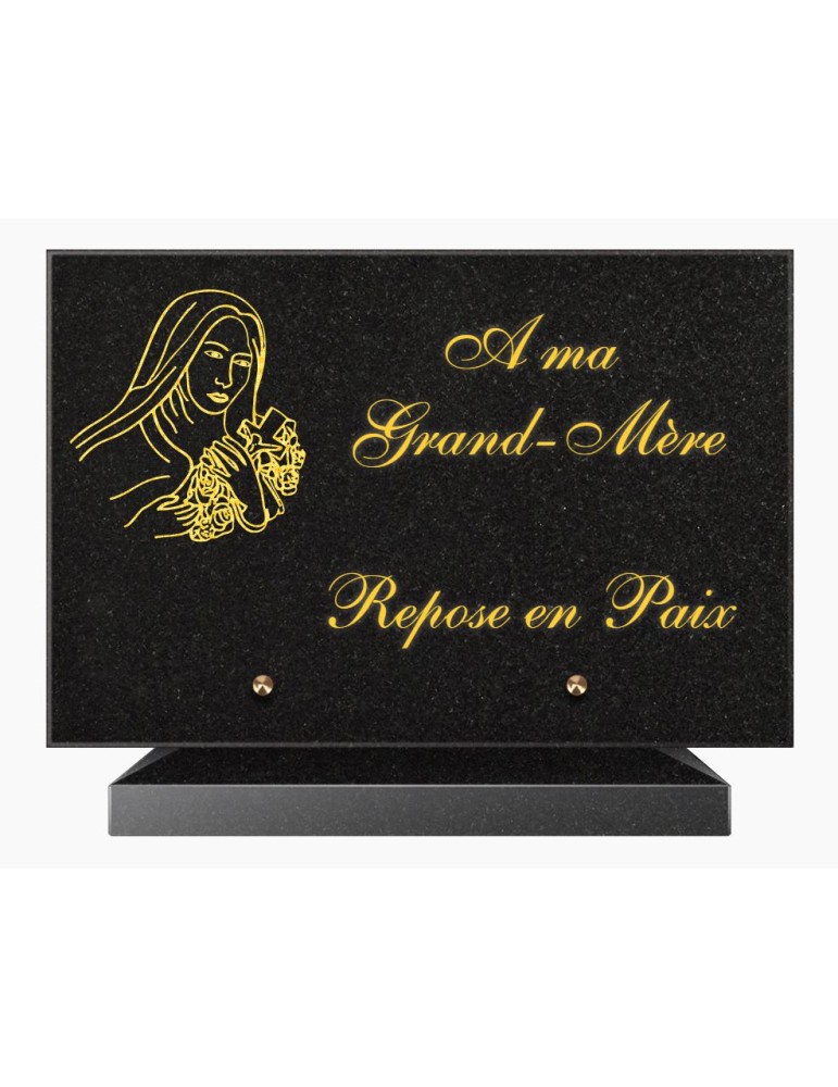 PLAQUE FUNÉRAIRE GRANIT NOIR MARLIN 20x30 SUR SOCLE TF5011-03