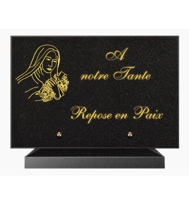 PLAQUE FUNÉRAIRE GRANIT NOIR MARLIN 20x30 SUR SOCLE TF5016-03