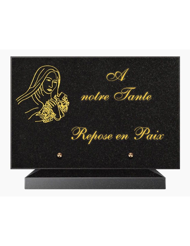 PLAQUE FUNÉRAIRE GRANIT NOIR MARLIN 20x30 SUR SOCLE TF5016-03