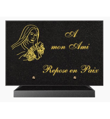 PLAQUE FUNÉRAIRE GRANIT NOIR MARLIN 20x30 SUR SOCLE TF5019-03