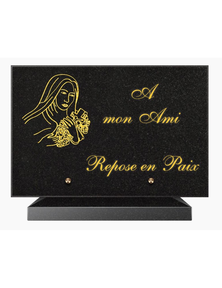 PLAQUE FUNÉRAIRE GRANIT NOIR MARLIN 20x30 SUR SOCLE TF5019-03