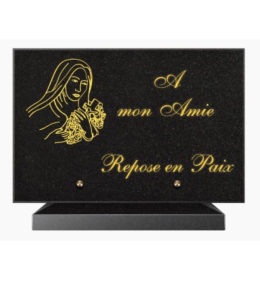 PLAQUE FUNÉRAIRE GRANIT NOIR MARLIN 20x30 SUR SOCLE TF5021-03