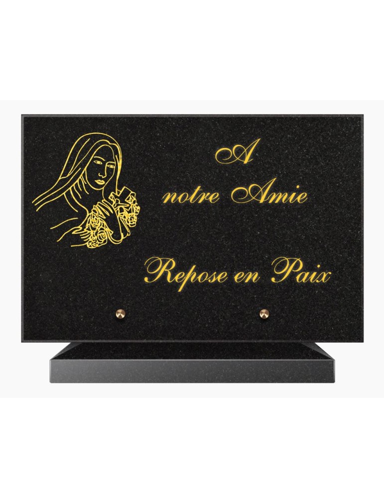 PLAQUE FUNÉRAIRE GRANIT NOIR MARLIN 20x30 SUR SOCLE TF5022-03