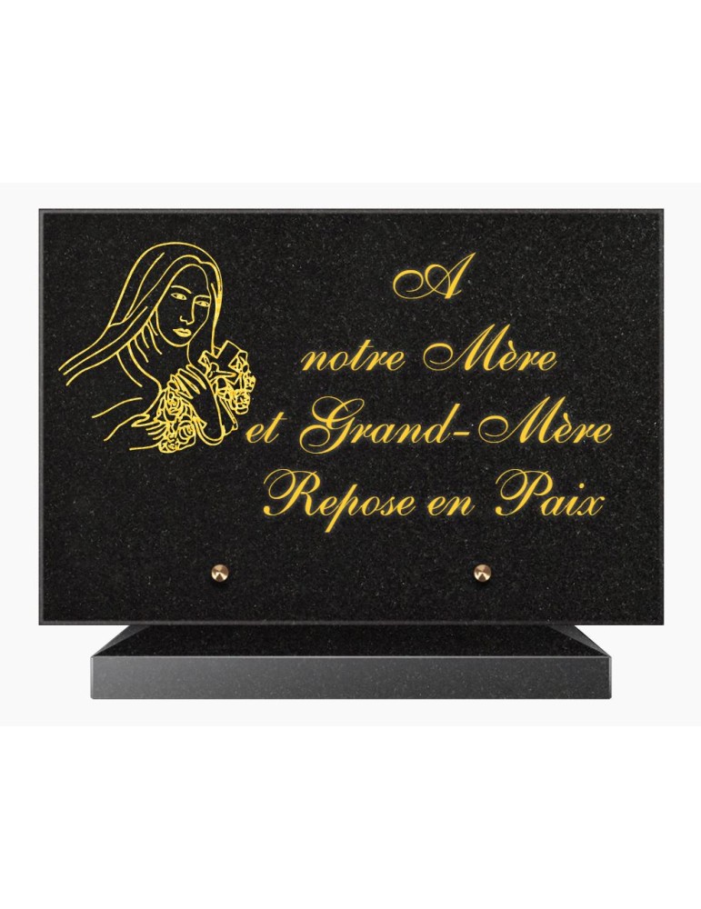 PLAQUE FUNÉRAIRE GRANIT NOIR MARLIN 20x30 SUR SOCLE TF5023-03