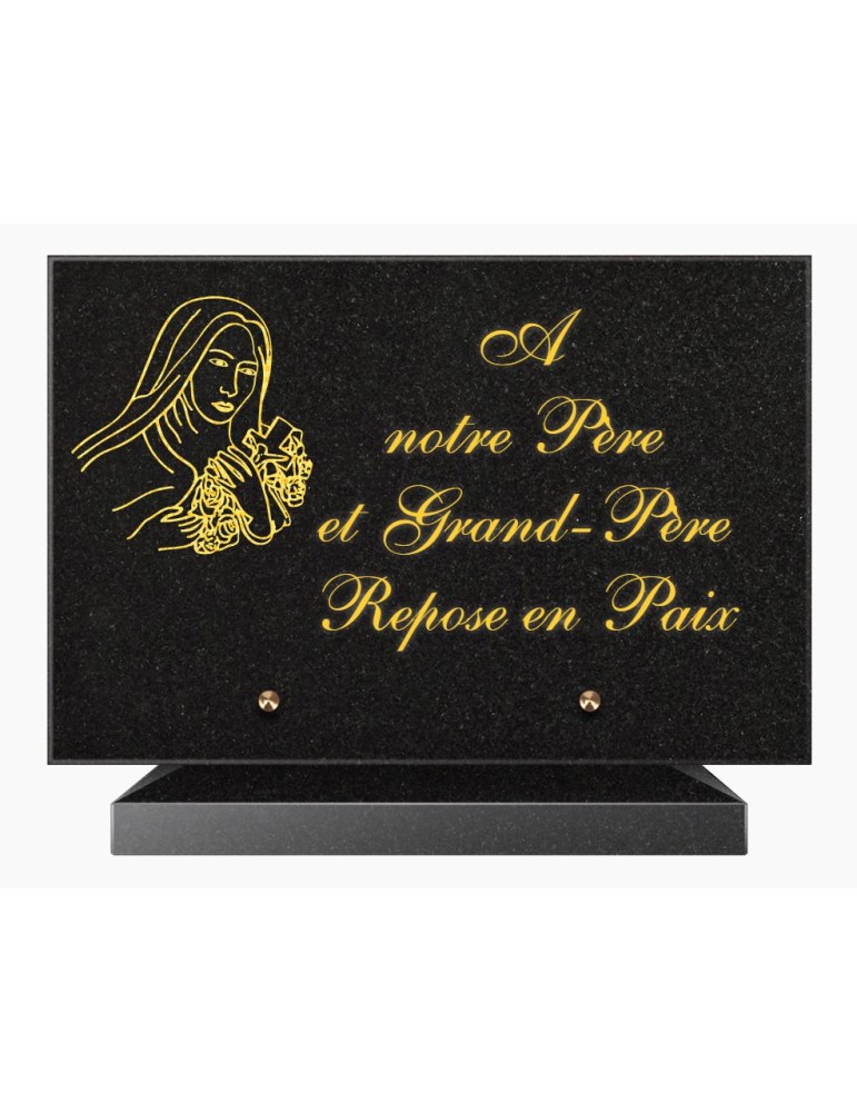 PLAQUE FUNÉRAIRE GRANIT NOIR MARLIN 20x30 SUR SOCLE TF5024-03