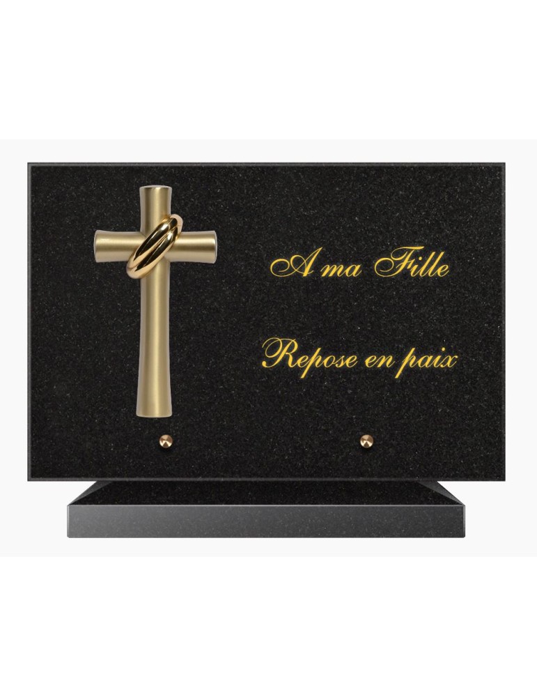 PLAQUE FUNÉRAIRE GRANIT NOIR MARLIN 20x30 SUR SOCLE TF5001-04