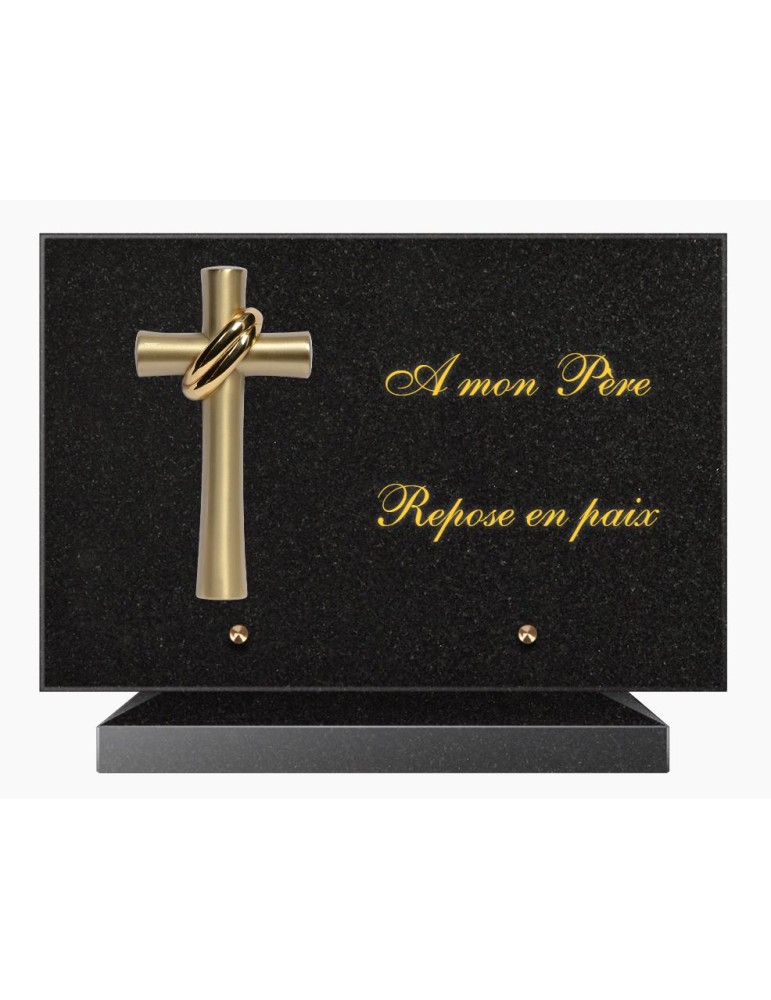 PLAQUE FUNÉRAIRE GRANIT NOIR MARLIN 20x30 SUR SOCLE TF5009-04